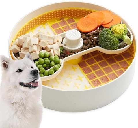 Puzzle Feeder Slow Feeder Dog Bowl, Yellow, 9.8 Inches, Nonslip, For Dry, Wet, and Raw Food, Fun and Healthy Mealtime Activity