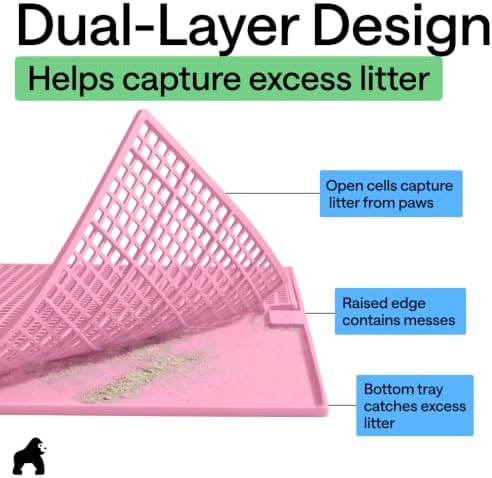 GORILLA GRIP Cat Litter Box Mat, Dual Layer Silicone Tray, 35x23, Pink