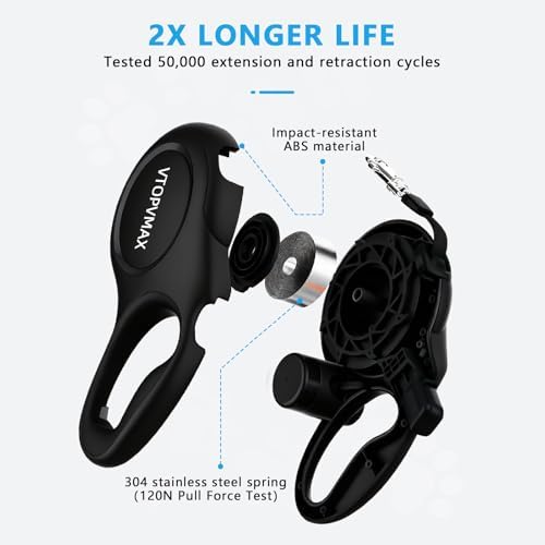 26Ft Retractable Dog Leash for Medium/Large Dogs up to 110lbs, Strong Heavy Duty Retractable Leash with Chew-Proof Cable, 360 Tangle Free, One Hand Brake Lock & Poo Bag Holder (Black)
