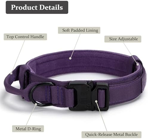 Tactical Dog Collar, Adjustable Military Training Nylon Collar, Purple XXL