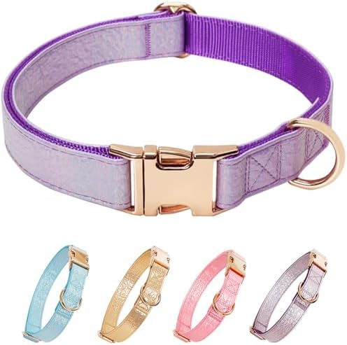 Glare Purple Dog Collar Leather and Nylon Double Layer Thickened Design