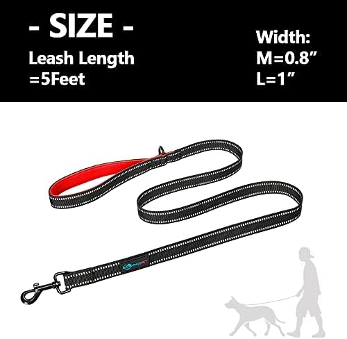 PHOEPET 5 Feet Heavy Duty Dog Leash - Reflective - Soft Padded Handle
