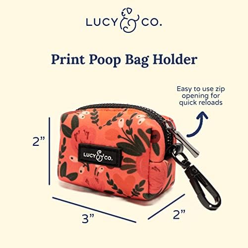 Lucy & Co. Posy Pink Dog Poop Bag Holder - Leak Proof Dispenser - Hygienic Pet Poop Pickup - Coral Pink Floral