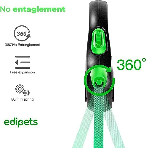 Retractable Extendable Dog Leash, 3, 5 and 8 Metres, Flexible Tape for Training and Walking, with Lock and Brake, Design and Comfortable Grip (5 Metres Over 20 kg, Green)