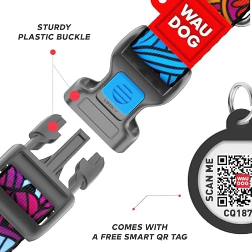 WAUDOG Adjustable Nylon Dog Collar for Large Small Medium Set with QR Tag