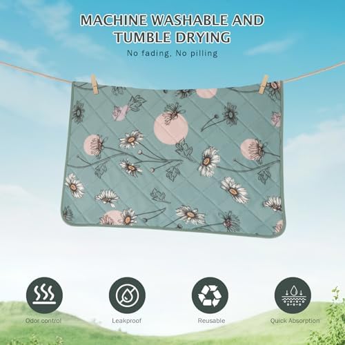IEUUMLER Washable Pee Pads for Dogs, 2 Pack Non-Slip & Waterproof Pack Whelping Pad, Reusable Washable Puppy Potty Training Pad with Fast Absorbent for Playpen EU007 (Green Daisy, 31"X36"-2pcs)