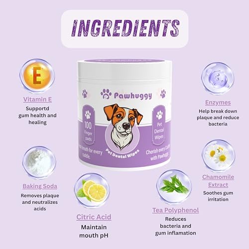 100 Finger Wipes - Pet Dental Wipes for Dogs & Cats - Dog Teeth Cleaning Powder & Toothpaste Alternative - Dog & Cat Teeth Cleaning Wipes - Freshen Breath & Reduce Plaque