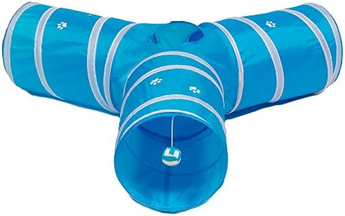 Cat Tunnel - Collapsible 3 Way Play Toy - Tube Fun for Rabbits, Kittens, and Dogs - Aqua