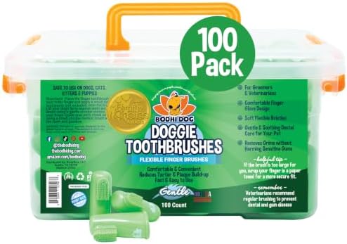 Bodhi Dog Finger Toothbrush for Dogs & Cats - Puppy Toothbrush with Soft Flexible Silicone Bristles, Gentle for Sensitive Gums, Promotes Healthy Teeth & Gums, Easy Teeth Cleaning Tool (100 Count)