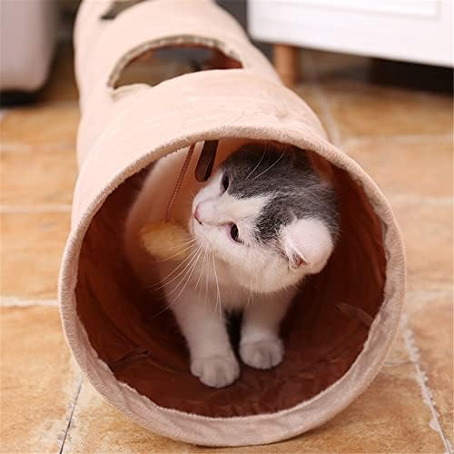 Primst Collapsible Cat Tunnel,Durable Suede Pet Toys Play Tunnel with Ball and Hole,for Cats,Rabbits,Kittens,Puppy and Small Pets (Beige 47x10inch)
