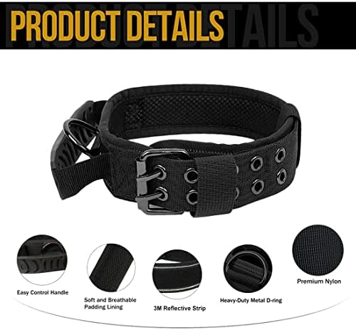Personalized Tactical Dog Collar Handle with Name Phone Number Tags, Custom Military Pet Collars for Medium Large Breeds