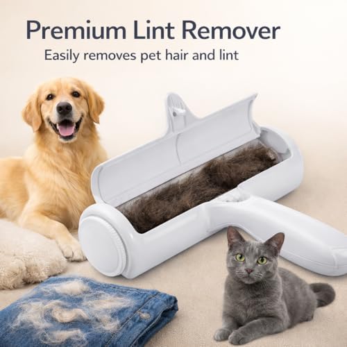 Pet Hair Remover Roller – Reusable Dog & Cat Fur Removal Brush for Furniture, Couch, Carpet & Clothes | Self-Cleaning, No Refills Needed, Sticky-Free Lint Roller, Eco Friendly