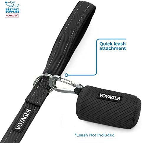 Best Pet Supplies Dog Poop Bag Holder Leash Attachment with Reusable Dispenser for Travel, Walking, Park, and Outdoor Use, Durable with Clip-On - Black, Mesh Dispenser w/15 Bags