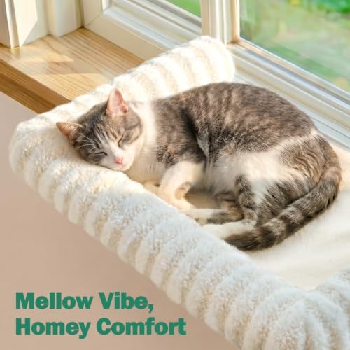 Zakkart Mellow 3-Sided Cat Perch for Windowsill, Dual-Mount (Beige, XL)