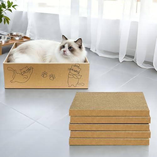 Cat Scratcher, 5 Packs in 1 Cardboard Box Cat Scratching Pad, Large