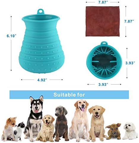 Idepet Dog Paw Cleaner Cup with Towel Pet Foot Washer Protable Dog Cleaning Brush for Puppy Cats Massage Grooming Dirty Claws(Blue)