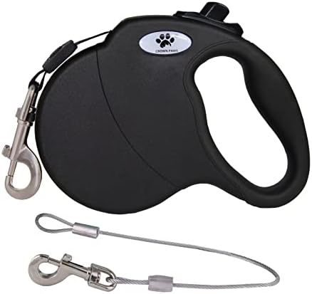 13ft Retractable Dog Leash for Small Breed Dogs up to 22 lbs with a Detachable Chew Proof Extender Wire Ropes (Black S)