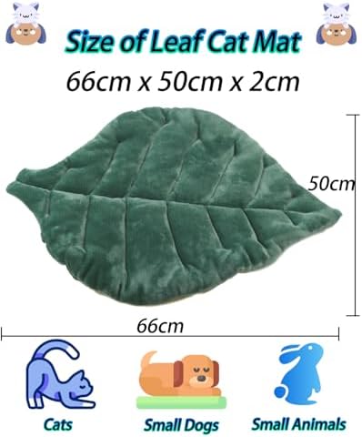 Cat Mat Self Warming Cat Bed 26"x20" Leaf Shaped Cotton Soft Warm Pet Pad Blanket for Indoor Bed Couch Sofa Floors Cat and Dog (Green)