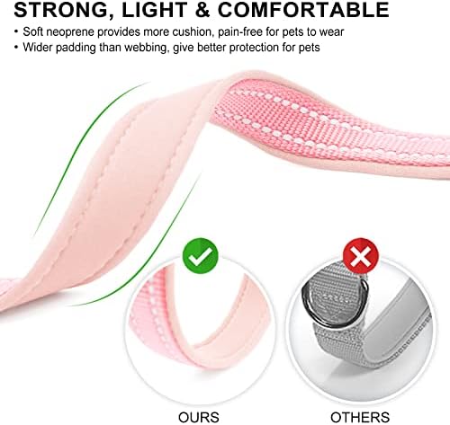 azuza Reflective Dog Collar, Neoprene Padded Large Dog Collar, Pink, L