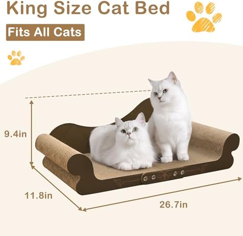 DWCN 26" Large Cat Scratcher Bed, Durable Cardboard Cat Couch Scratching Board, Long-Lasting Scratch Lounge for Indoor Cats, Furniture Protector