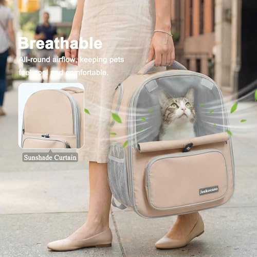 Cat Backpack Carrier Expandable,Pet Travel Backpack for Cats and Small Dogs, 1200D Waterproof Ventilated Mesh with Lockable Zippers, Foldable for Hiking Camping Vet, Up to 18 Lbs(Khaki)