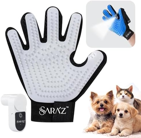 Sara'z Upgraded Pet Grooming Spray Glove with Built-in Water Mister for Dogs, Cats & Horses - 2-in-1 Silicone Deshedding & Massage Glove, Anti-Static Fine Mist Sprayer (White)