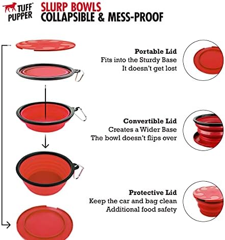 Tuff Pupper SuperBigSlurp Collapsible Dog Bowls | Extra Large Capacity | Portable, Food Safe, Odorless | Non-Toxic Silicone [ Red Bowl 60oz]