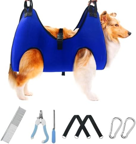 Pet Dog Grooming Hammock for Nail Trimming,Dog Restraint Hanging Harness for Nail Clipping,Dog Grooming Sling for Large Dogs with Nail Clippers/Nail File/Pet Comb,Claw Care(XL for 60lb)