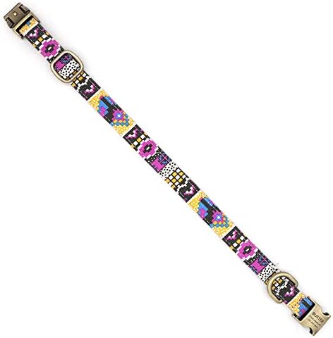 Customized Nylon Dog Collar, Personalized Dog Collar Engraved with Name and Phone Number,Adjustable ID Dog Collar with Quick-Release Buckle-(Mosaic-Yellow,L)