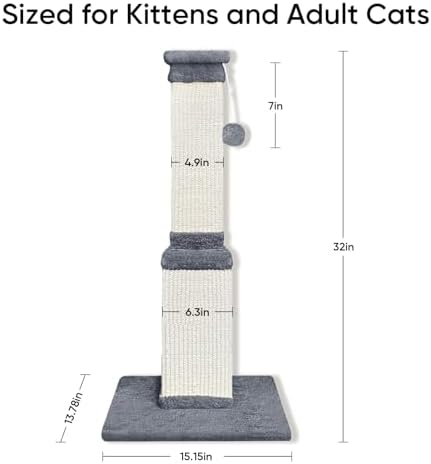 Cat Scratching Post for Indoor Cats, 32Inch Sisal Cat Scratcher