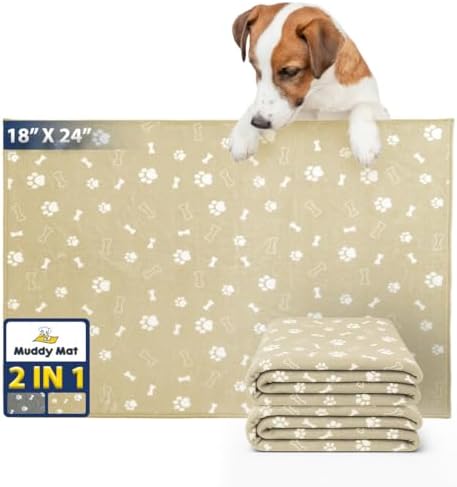 Muddy Mat® Washable Pee Pads for Dogs, Super Absorbent Reusable Puppy Pads–100% Waterproof Pee & Potty Training Pads for Pets, Non-Slip Dog Pads for Crates, Playpens and Floors - 2 Pack, Beige 18"x24"