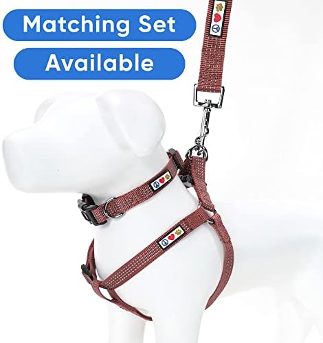 Pawtitas Reflective Dog Collar for Large Dogs – Adjustable Nylon Collar with Quick-Release Buckle | Fits Neck 16–26 in | Night Safety Training Collar | L | Marsala