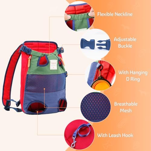 Dog Backpack Carrier Small Dog Backpack, Pet Dog Front Backpack Legs Out Dog Chest Carrier for Small Dogs, Cat Backpack Carrier Dogs Travel Back Pack Hands-Free Hiking Bike Motorcycle (Size:11–19 lbs)