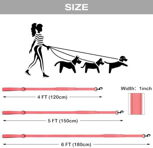 Joytale Dog Leash for Large Dogs that Pull, Double Handle, 6FT, Neon Pink