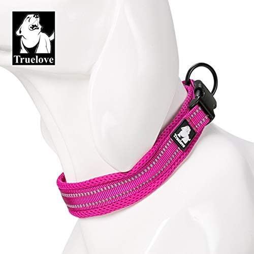 True Love Padded Reflective Breathable Nylon Dog Collar, Fushcia, L