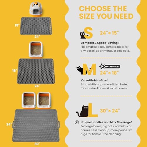 Cat Litter Mat-24"X18" Litter Box Mat for Kitty, EVA Honeycomb Double Layer Design, Urine & Waterproof Scatter Control, Less Waste, Easier To Clean,Non Slip, Gray