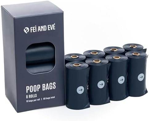 Fei & Eve Dog Poop Bags 8 Rolls, Extra Thick 25 Micron & 100% Leak-Proof