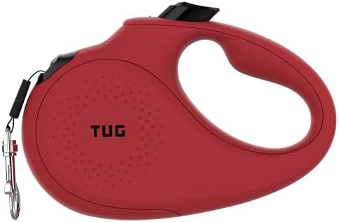 TUG Monochrome 360° Tangle-Free Retractable Dog Leash | 16 ft Strong Nylon Tape (Small, Red)