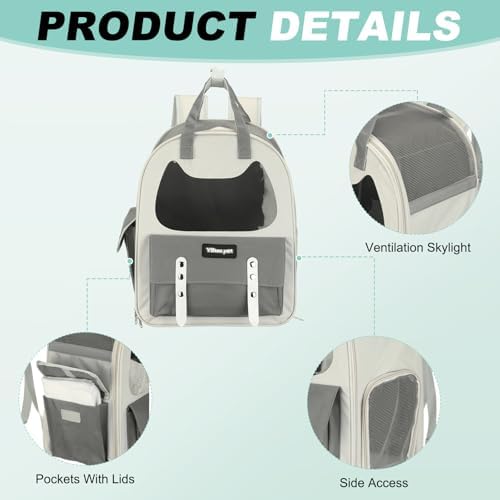 Cat Pet Backpack Carrier Gray 12"x8"x14" Travel Bag