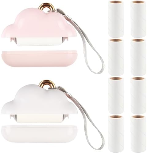 Mini Lint Roller Travel Size, Reusable Lint Roller for Travel, Pet Hair Remover Portable Lint Roller for Clothes with 300 Sheets Refillable (Pink&White)