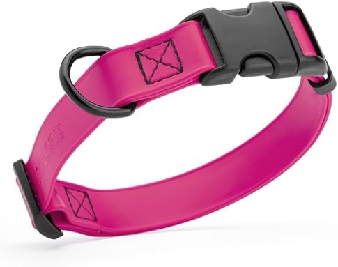 Dogline Biothane Waterproof Dog Collar with Quick Release Buckle Strong Coated Nylon Webbing with Odor- Proof for Easy Care Easy to Clean Fits Small Medium Large Dogs, Magenta Pink 3/4" W 12-19" L