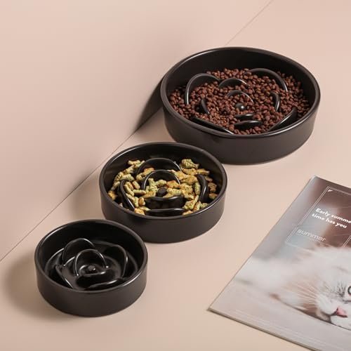 Black Ceramic Dog Bowl Slow Feeder for Medium and Large Breed,1.5 Cup 8.26 in Slow Feeding Bowl,Puzzle Dog Food Bowl for Fast Eater,Maze Dish for Fast Eater