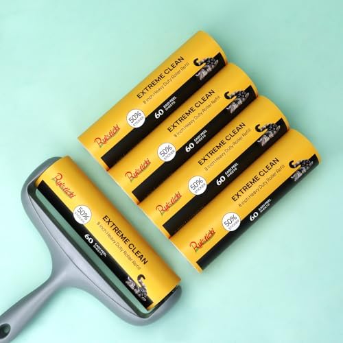 50% Stickier Large Surface Roller Refill for Scotch-Brite 8 inch Lint Roller, Works Great On Pet Hair, Extra Sticky 60 Sheets per Refill, Pack of 4, 240 Sheets Total