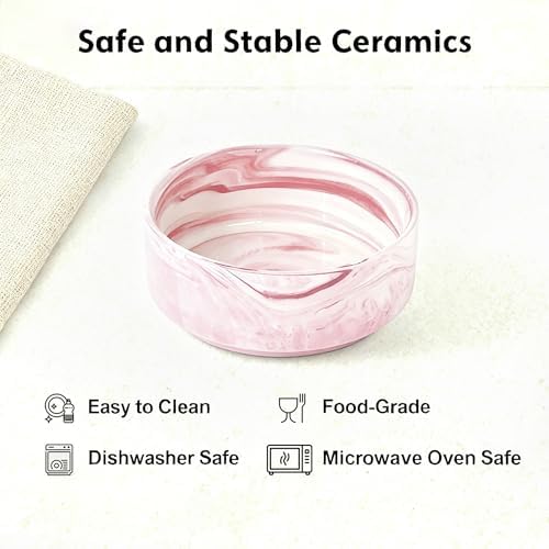 Elevated/Raised Ceramic Dog Bowl with Bamboo Stand,Marble Pattern 6 Inch 3.6 Cups Non Slip Heavy Weighted Single Pet Dish, for Small Medium Breed & Cats,Reduces Neck Strain Marble Pink