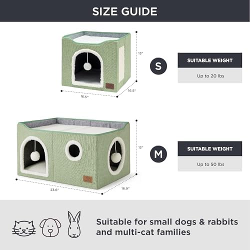 Bedsure Extra Wide Cat House Bed with Fluffy Ball and Scratch Pad,Green