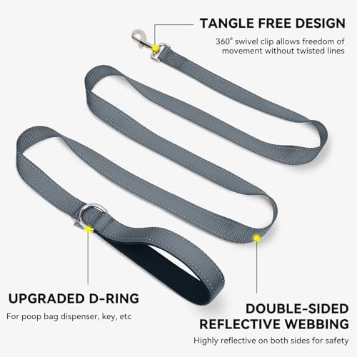 Joytale Reflective Dog Leash for Medium & Large Dogs, 6 FT x 1", Gray