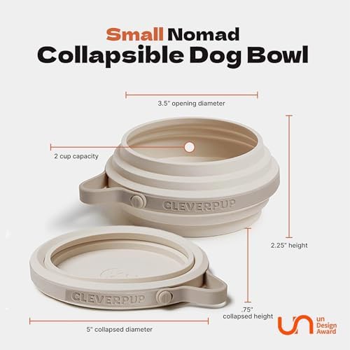 Cleverpup Nomad Small Collapsible Travel Dog Bowl - 2 Cup, Grey