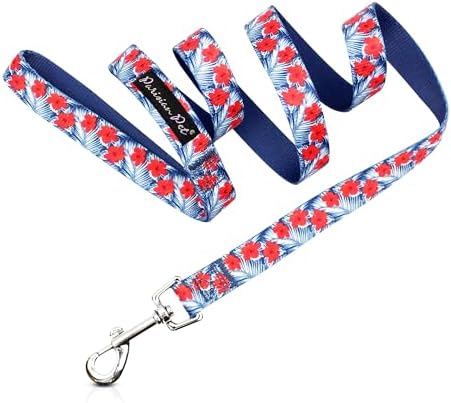 Parisian Pet Floral Dog Leash - Nylon Heavy Duty Training Blue Leashes for Dogs with Comfortable Handle - Strong Metal Clip 4Ft Hibiscus Puppy Leash - Chew Proof Leashes for Small and Medium Dogs