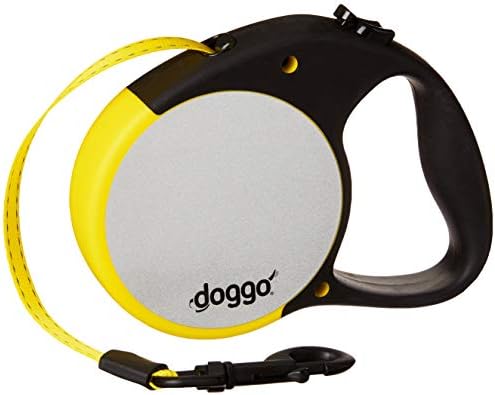 doggo Reflective Retractable Dog Leash, 16' Long Reflective Belt, Large for Dogs Up to 110 lbs., Neon Yellow with Reflective Accents