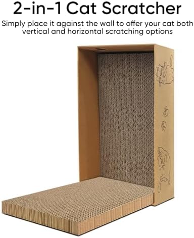 5 Packs Cat Scratcher Set with Storage Box, 2 Wave Lounge Pads + 3 Flat Corrugated Cardboard Scratch Pads for Indoor Cats, Replaceable Scratch Boards to Protect Furniture